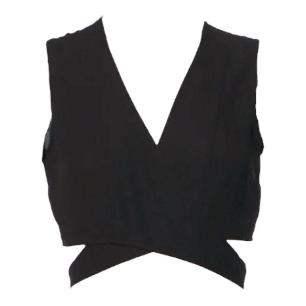 Miaou Black Sleeveless Open-Front Draped Vest